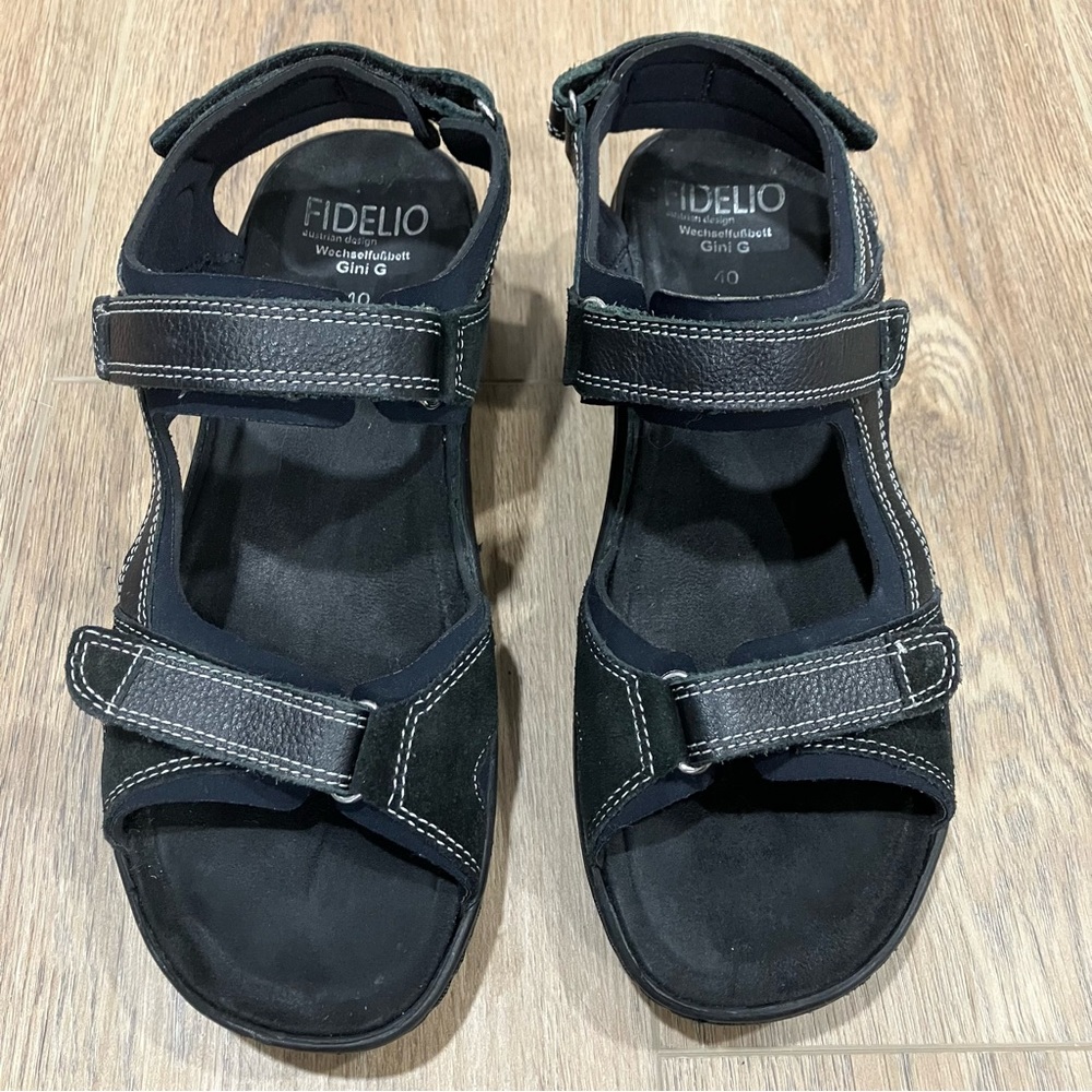 Fidelio Gino G Schwarz Black Leather Sandals Adjustable Straps Austria Design 40